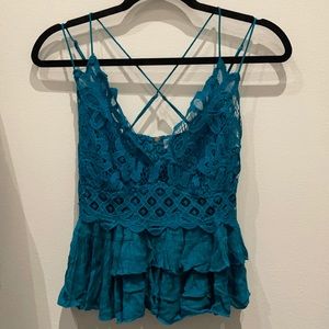 free people bralette shirt top in turquoise blue size medium ADELLA CAMI